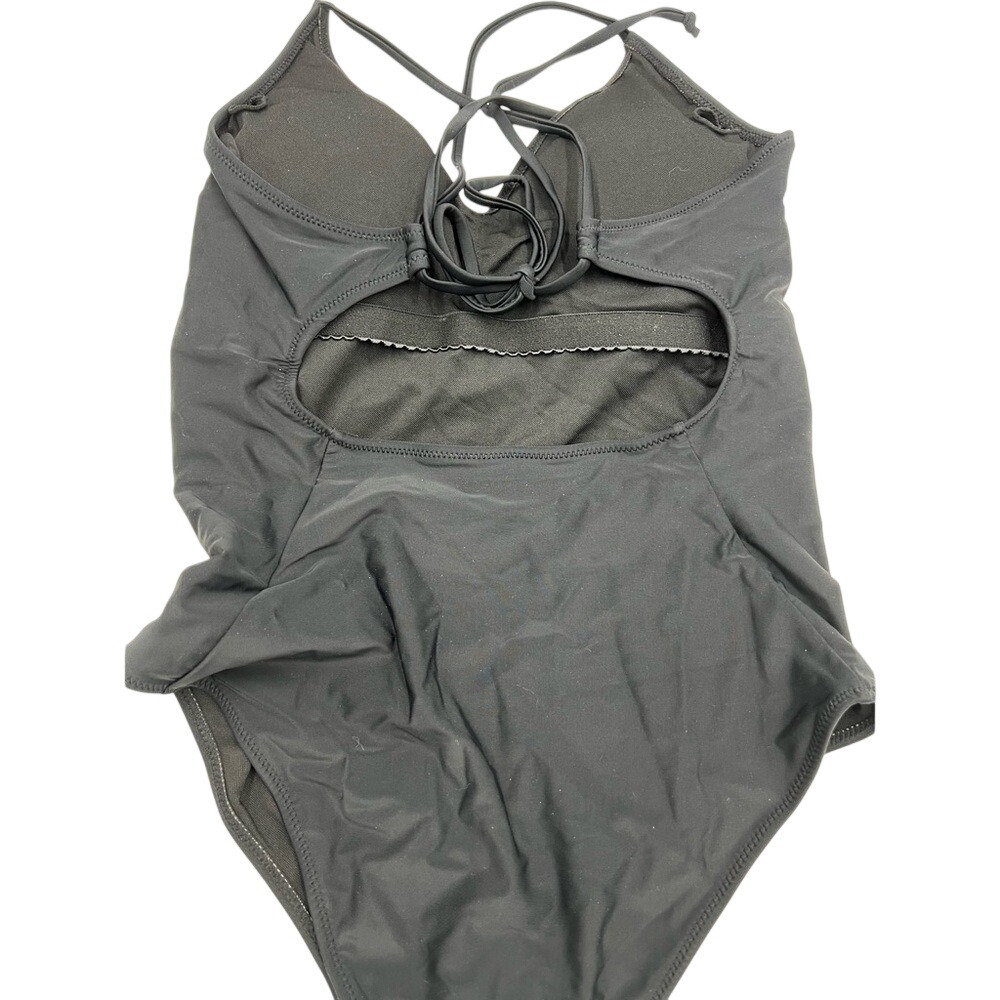 Ekouaer Womens Black One Piece Swimsuit V-Neck Lace Up Back Bodysuit NWT - Picture 13 of 13